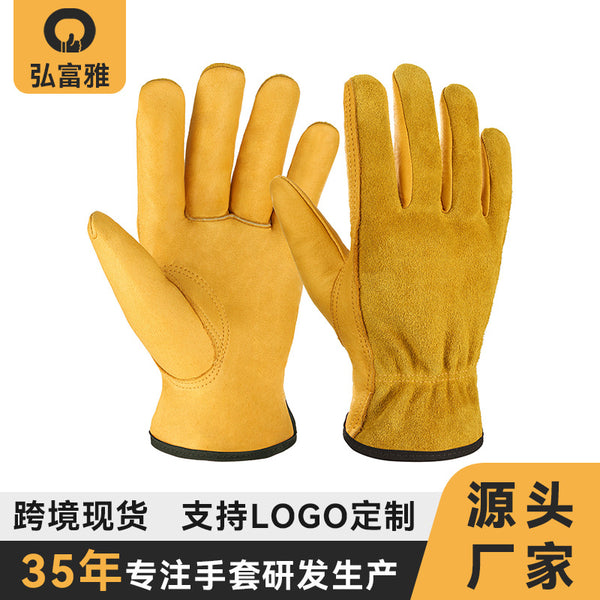 Cowhide gardening gloves garden pruning anti-tie driver driving gloves electric welding welding labor insurance gloves LOGO customization