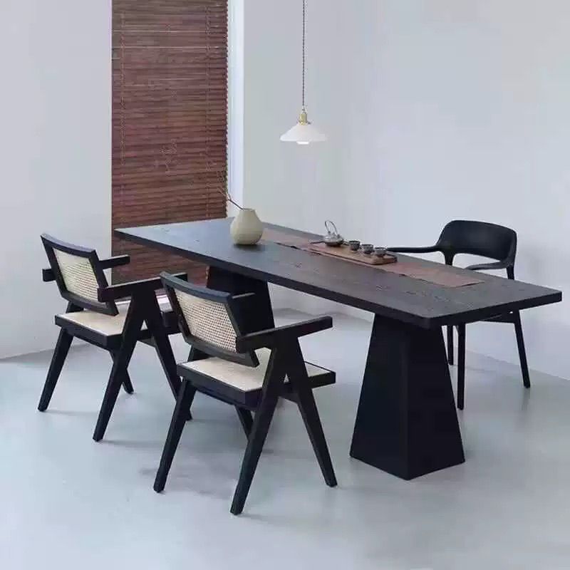 Desk new chinoiserie black solid wood dining table modern ash office desk log large board rectangular office desk