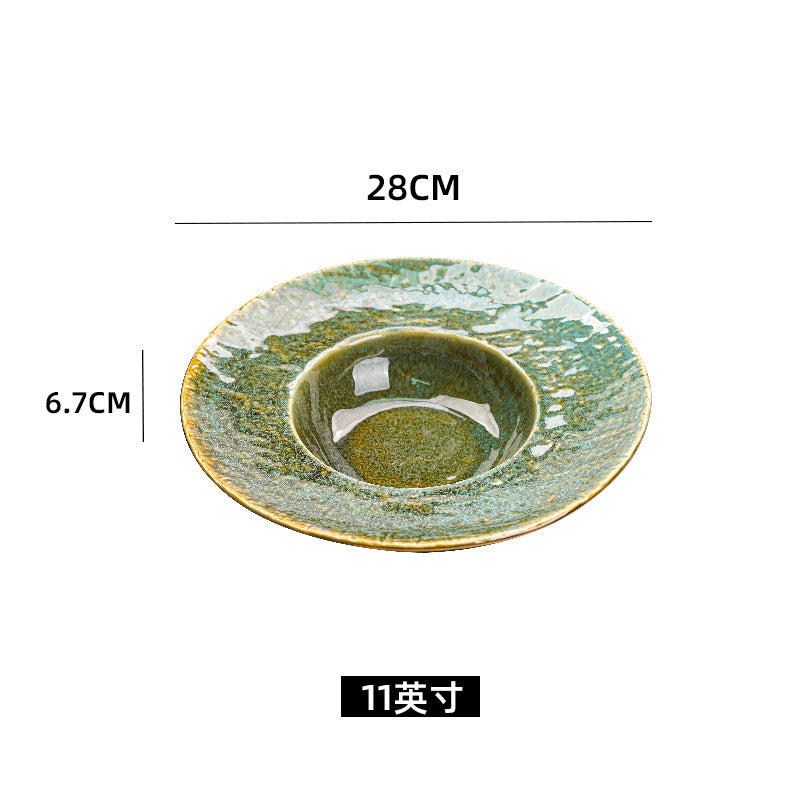 Retro kiln texture creative stone pattern ceramic straw hat plate scandinavianstylish dessert pastry salad restaurant plate