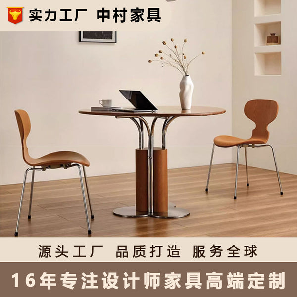Nordic solid wood round table top retro style cherry wood dining table size apartment type bird collection round dining table