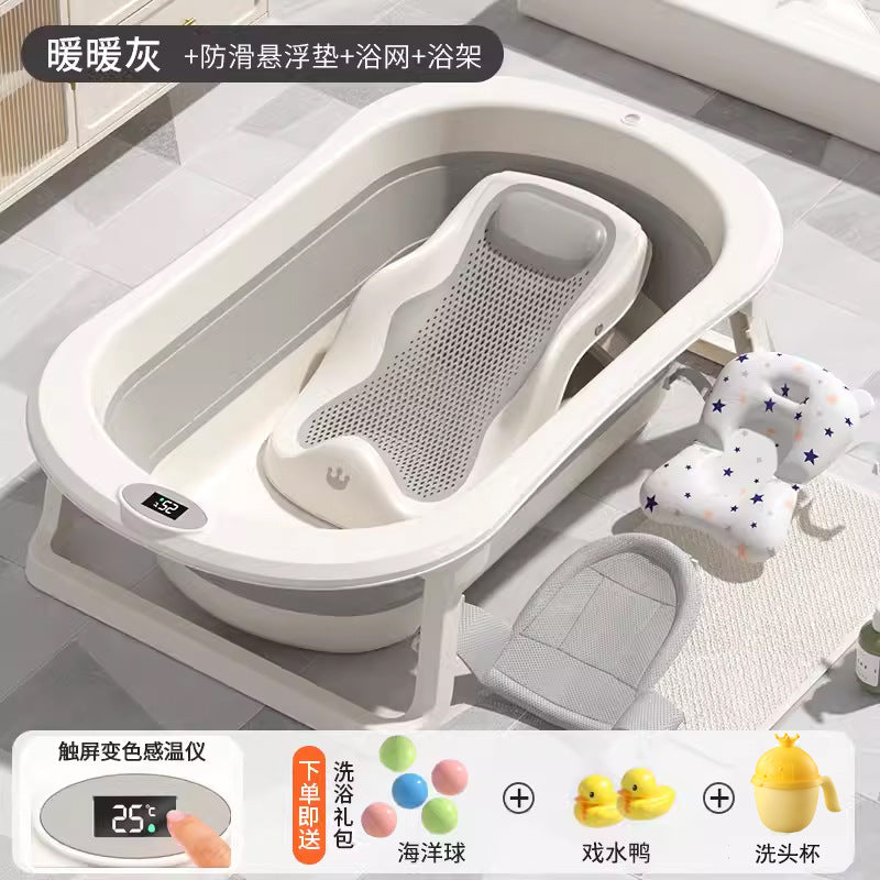Touchscreen temperature control baby bathtub - foldable infant bathtub for toddlers, sit & lie down bathtub, home bath tub for children, newborn essentials