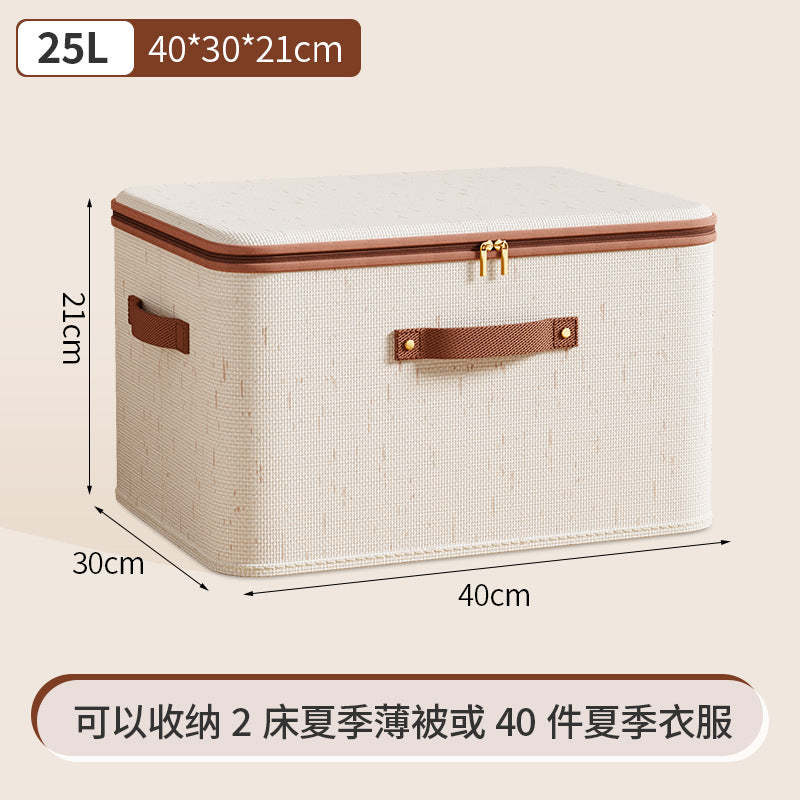 Cross-border new Tianshan cotton and linen storage box household bedroom zipper storage box clothes with lid storage box clothes