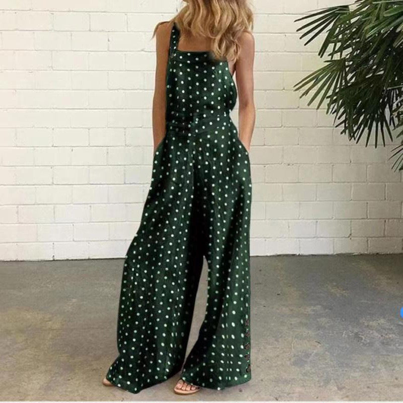 summer cross-border  new european and american fashion digital print loose sleeveless overalls jumpsuit for women