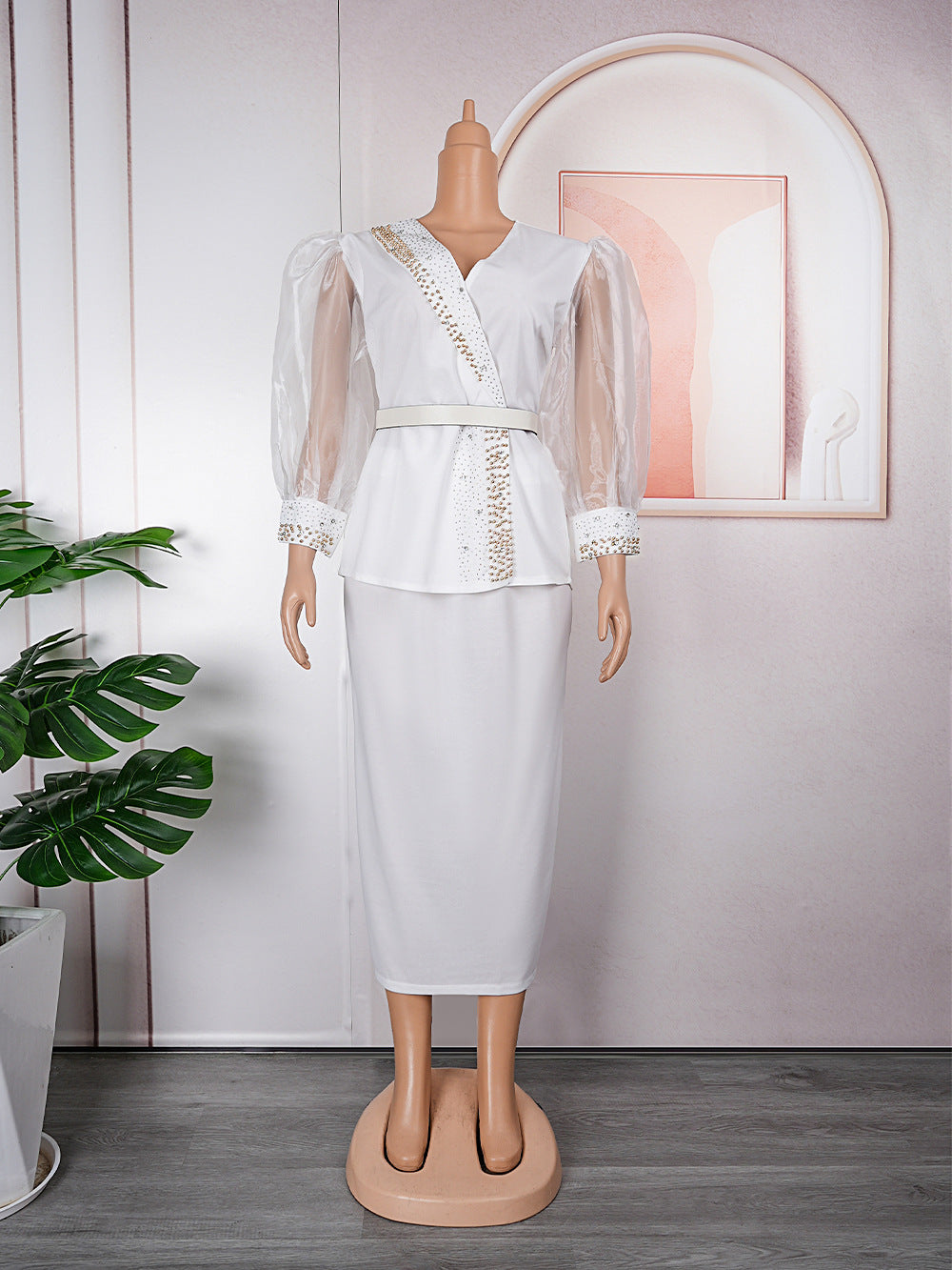 African cross-border e-commerce ol commute organza dress european and american  women's two-piece set pencil skirt