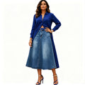 European and american style women's casual denim midi skirt - new  cross-border fashion, street style, washed high-waisted long skirt