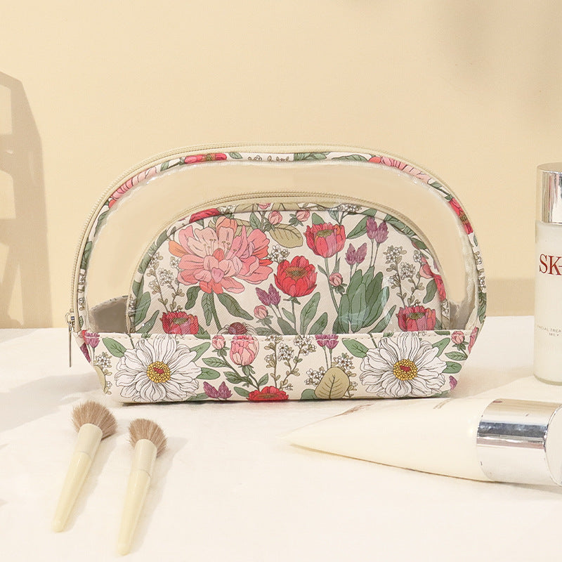 Semi-round PVC two-piece transparent cosmetic bag large-capacity travel portable toilet bag girls cosmetics storage bag