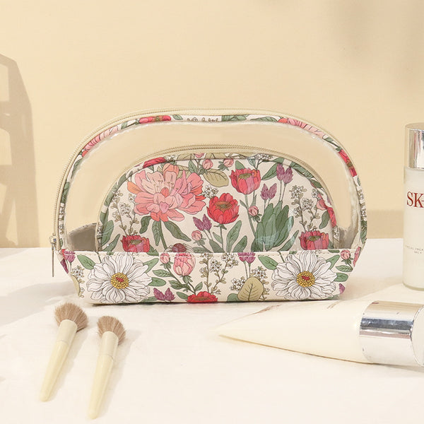 Semi-round PVC two-piece transparent cosmetic bag large-capacity travel portable toilet bag girls cosmetics storage bag