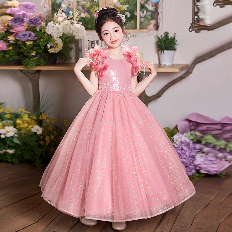 Girls' high-end formal dresses: mesh flower girl dresses, wedding dresses, hostess dresses, children's day performance costumes, birthday princess dresses - in stock & wholesale