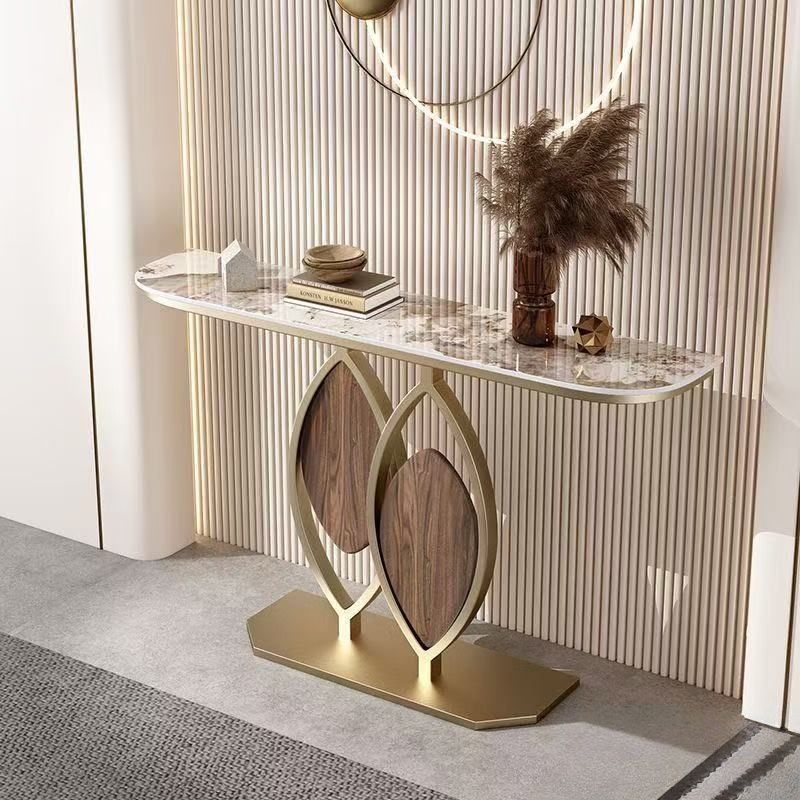 Italian slate creative entrance table, light luxury entrance table, normcore style grids entrance cabinet, wall-mounted semicircular end scene table