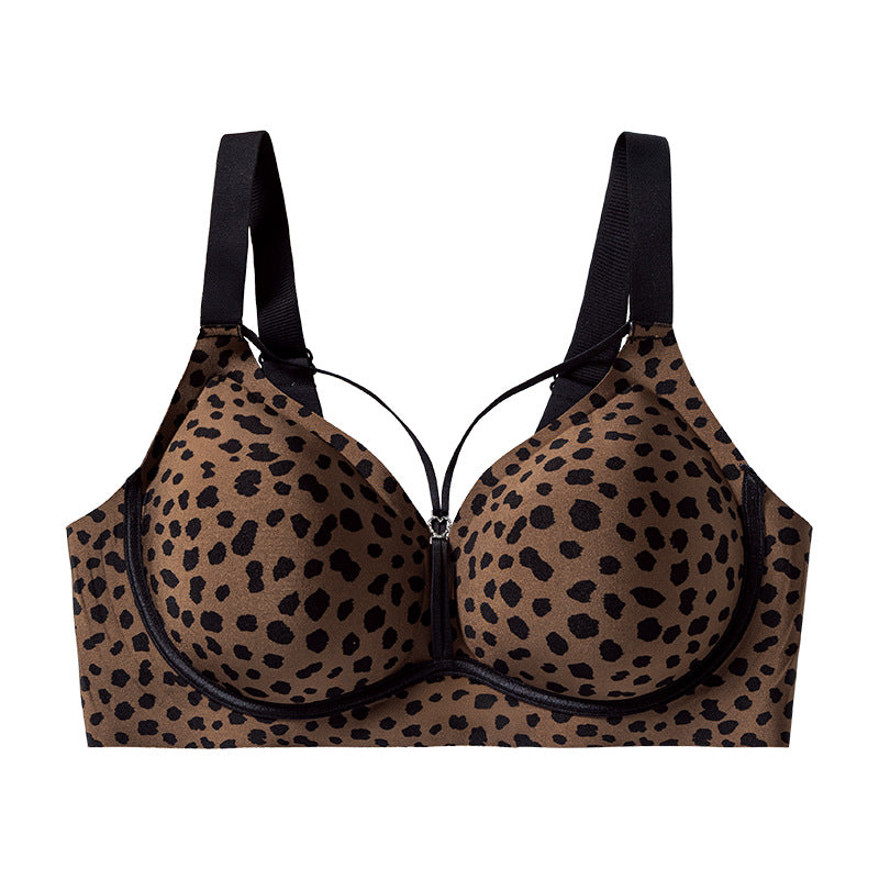 foreign trade large size jelly glue wire-free intimates leopard print soft support push-up large size seamless bra