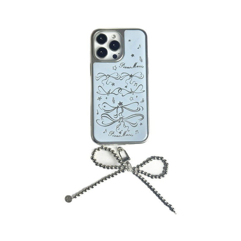 Joyful notes electroplated phone case for iphone 16 pro max, apple 15 epoxy protective cover, 14 bowknot design