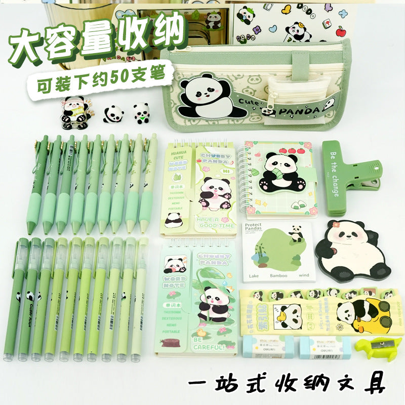Creative panda pencil case ins wind niche stationery bag simple wind children's stationery box high value cute pencil case