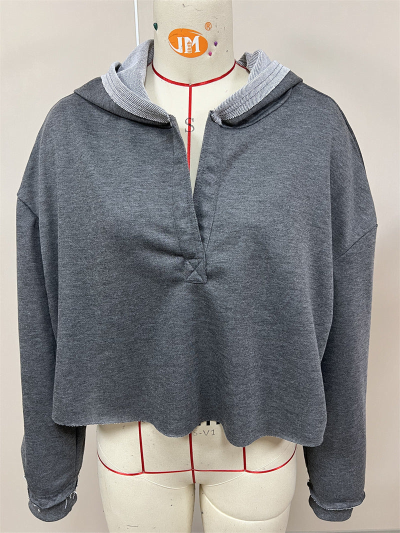 Cross-border hot sale fashion loose trendy brand hooded sweater women's spring and autumn European and American women's clothing v-neck top pullover long-sleeved shirt