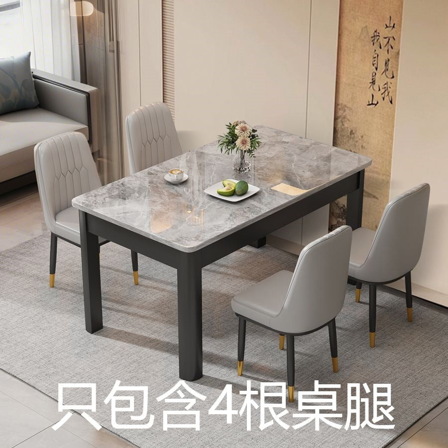 Nordic rock slab dining table and chair set - minimalist modern rectangular faux solid wood home dining table for small spaces