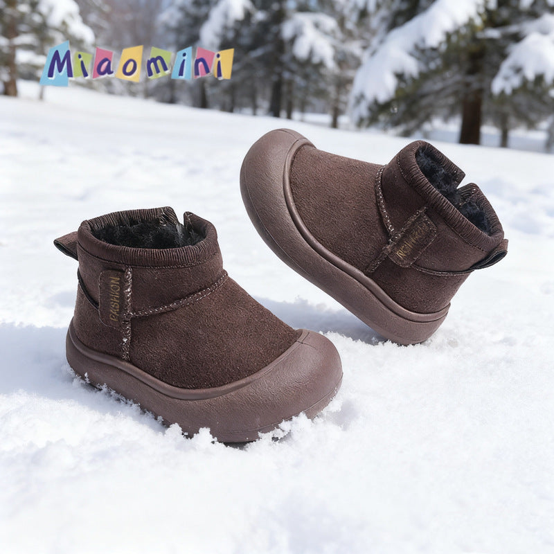 Winter kids' snow boots, ankle boots, fuzzy baby boots, korean style closed-toe cotton boots for boys and girls, ages 1-7