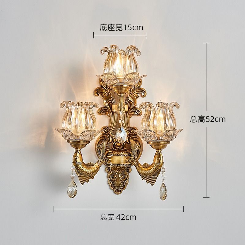 Three-head european style wall sconce - bedroom bedside lamp, wall-mounted living room background lighting, led corridor new arrival aisle fixture