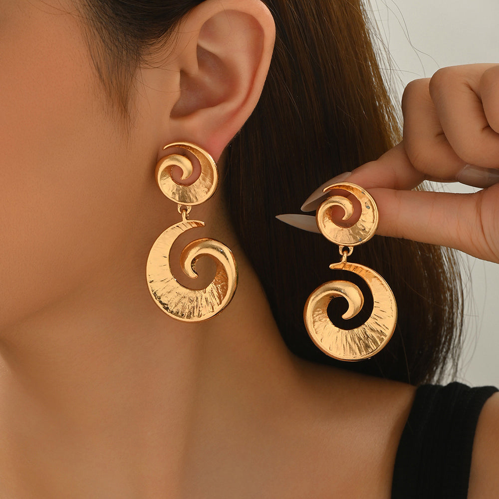 Wholesale spiral earrings: european and american style, unique, statement-making, high-end women's earrings, irregular geometric texture, gold stud earrings