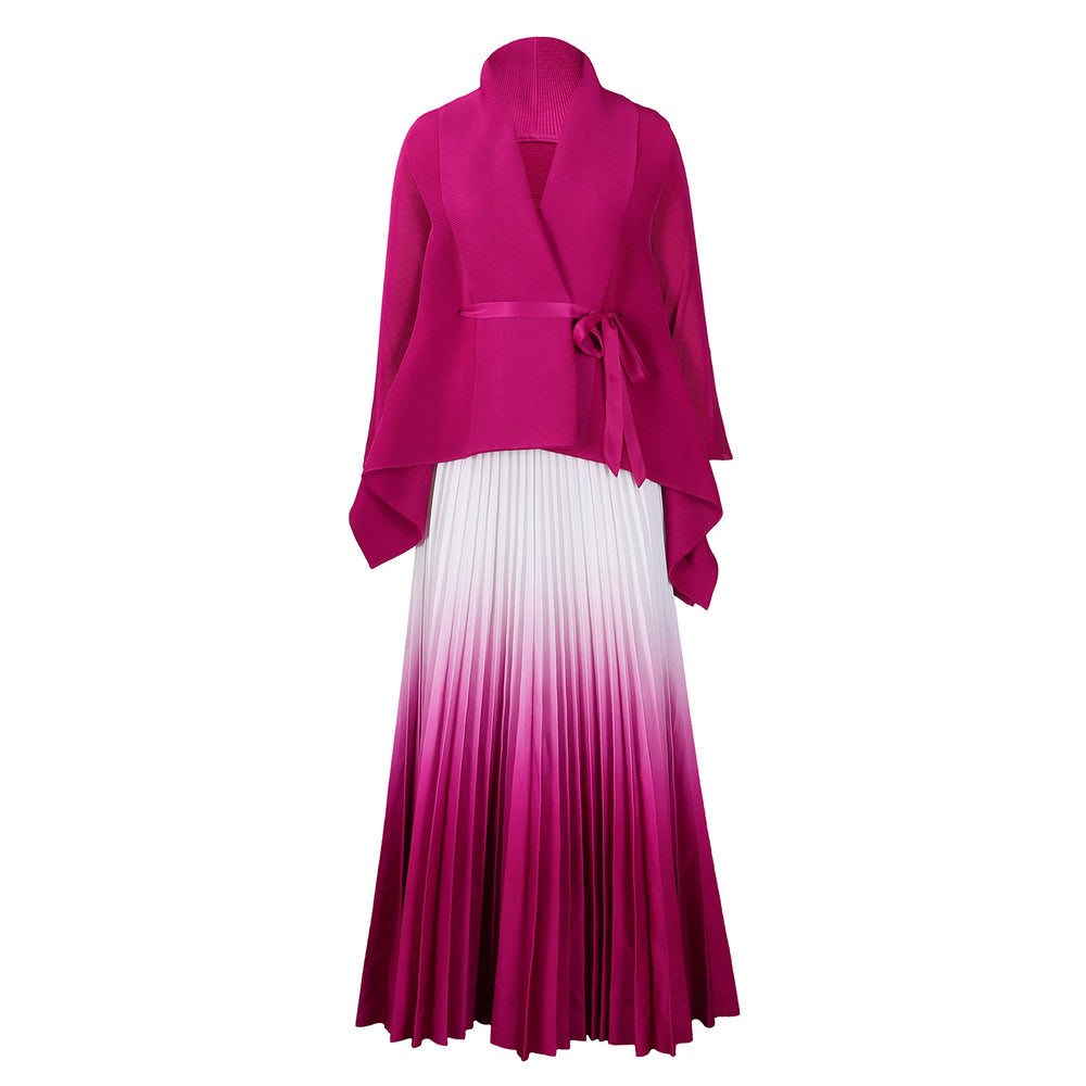 D3297 cross-border fashion african pleated asymmetrical tie-up top gradient midi skirt two-piece set for export