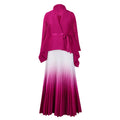 D3297 cross-border fashion african pleated asymmetrical tie-up top gradient midi skirt two-piece set for export