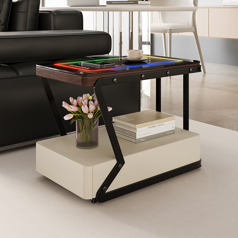 All solid wood movable coffee table smart sofa side table modern casual corner table living room multifunctional storage cabinet movable