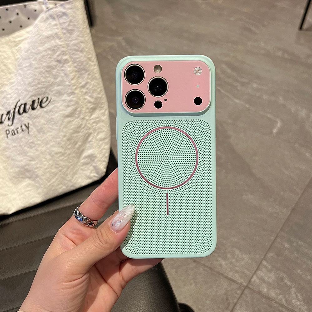 Suitable for iphone16 macaron contrasting color mesh cooling mobile phone case apple 17 thin and light large window protective case 15