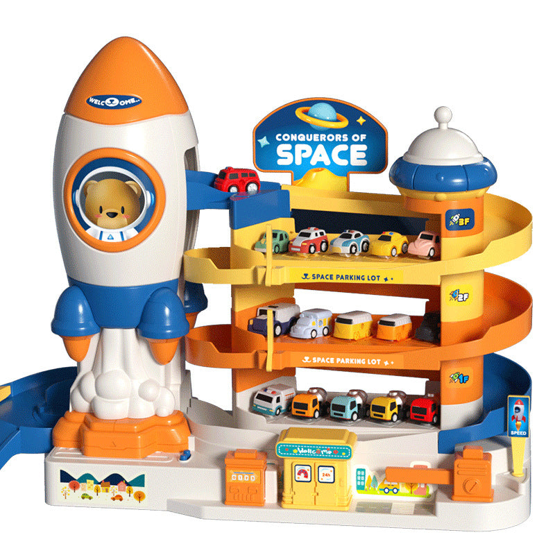 Kids' rocket space adventure challenge: boy's track car toy, mini car building parking garage puzzle - wholesale
