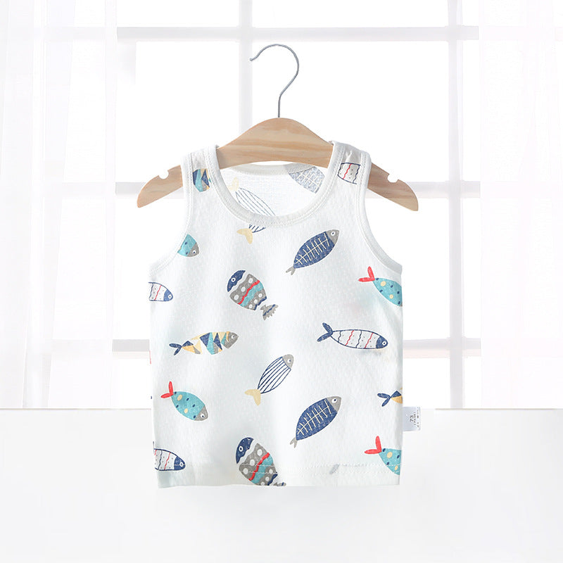 Baby vest summer strawberry ultra-thin style kids baby girl boy mesh sleeveless breathable undershirt belly protector