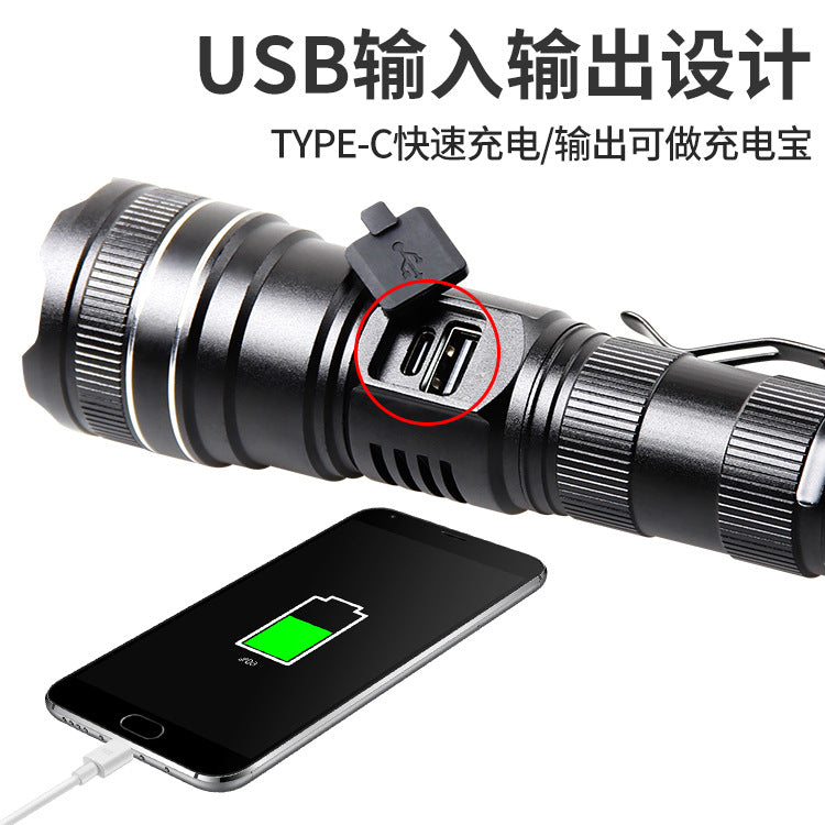 Cross-border new XHP90 power display telescopic zoom remote type-c charging output outdoor LED flashlight