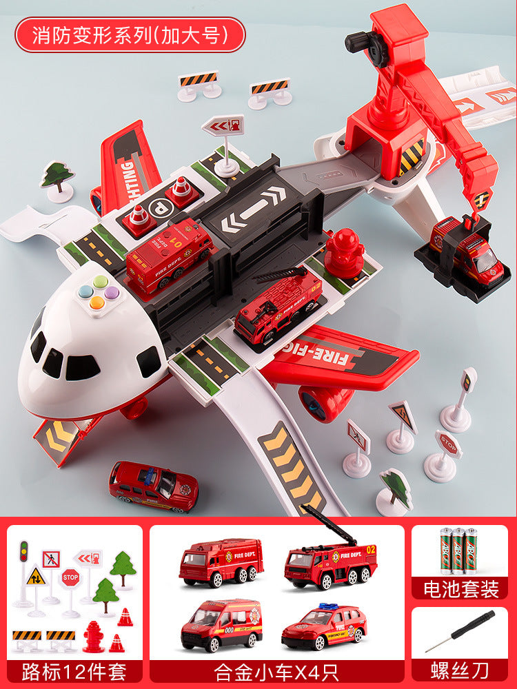 Transformed passenger aircraft kids scene toy multi-function ejection crane aircraft model inertia resistant to fall male voice light ejection
