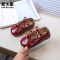 Vancahao girls' bow-tie princess shoes, new spring/autumn  collection, kids' black leather soft-soled dance shoes