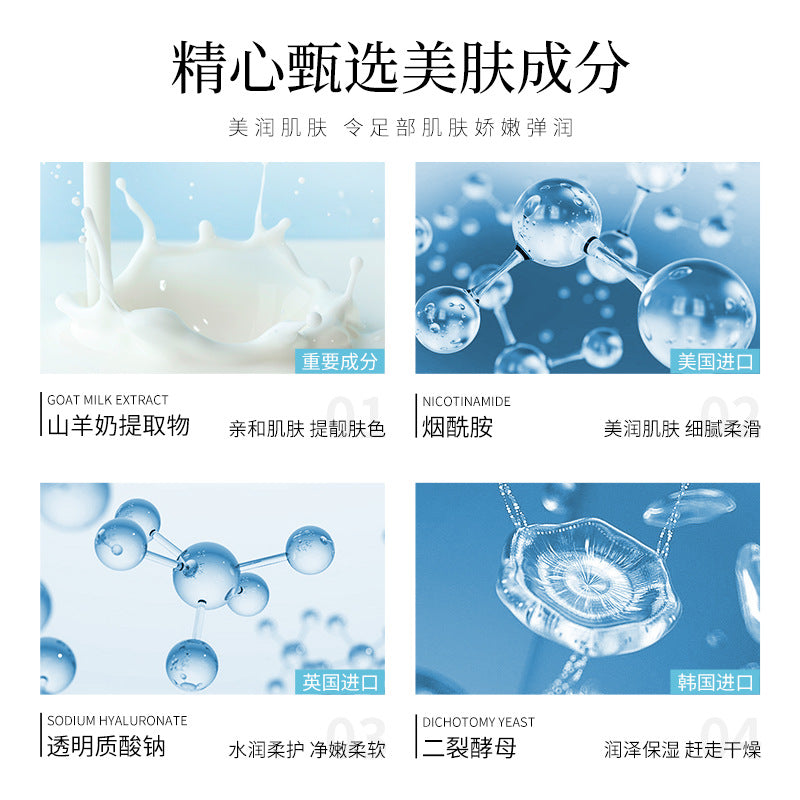 Luofan Meixi Niacinamide Goat Milk Exfoliating Foot Mask Tablets Pack Rich Essence Hydrating Smooth Hydrating Foot Mask