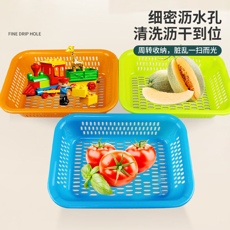 Plastic basket Rectangle storage basket Thickened drain basket Kitchen vegetable basket Plastic basket Square sieve Distribution sorting frame