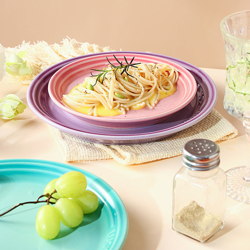 French-style matte ceramic plate, high-end aesthetic, cake plate, creative round fruit and dessert plate, steak plate, plating dish