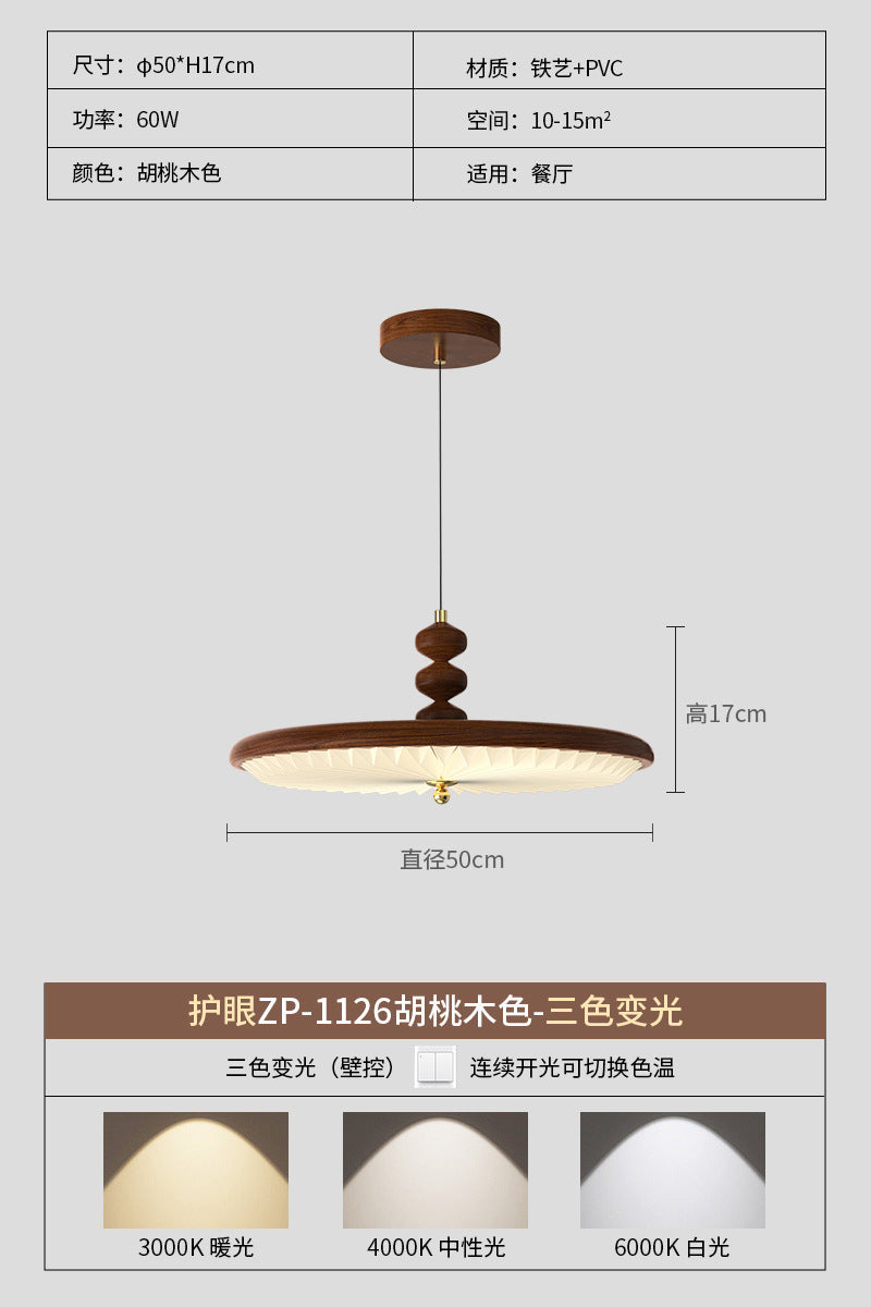 Walnut pleated antique restaurant light simple American retro bedroom light bar eye protection rocker chandelier