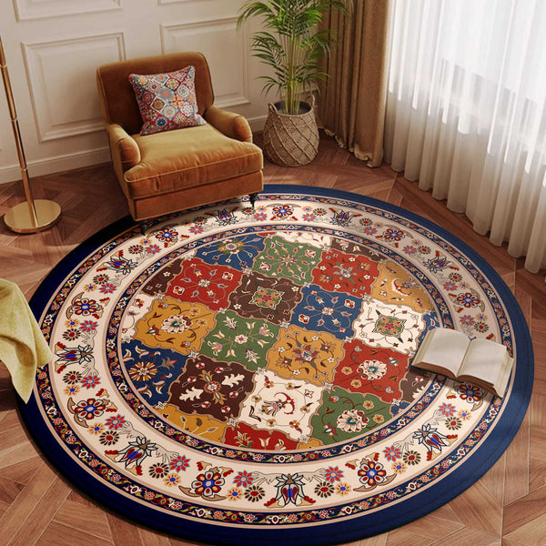 Cross-border ethnic style round living room carpet bedroom bedside foot blanket study mat American dust removal wear-resistant non-slip carpet