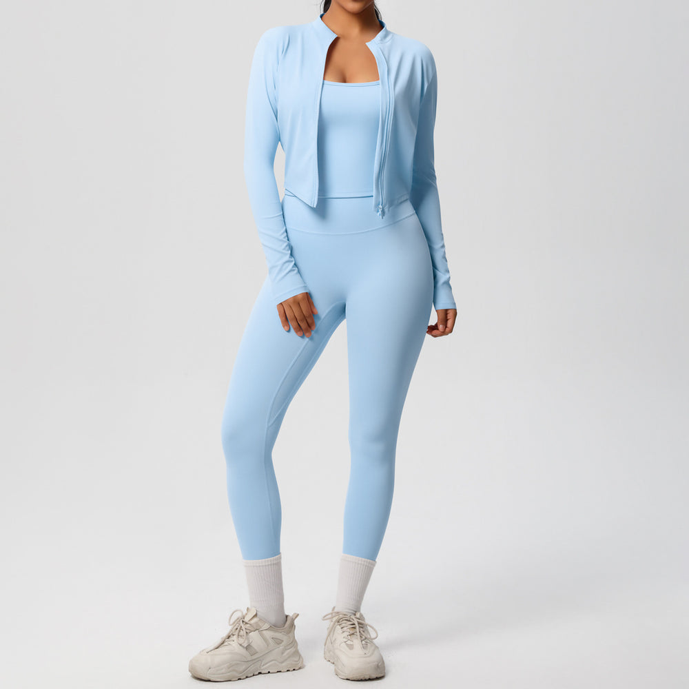 fashionpure color brushed nude breathable sling yoga suit running fitness sportswear three-piece set for women