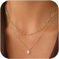 European and american cross-border hot-selling golden double-layer paper clip square diamond necklace multi-layer light luxury stacking versatile jewelry wholesale