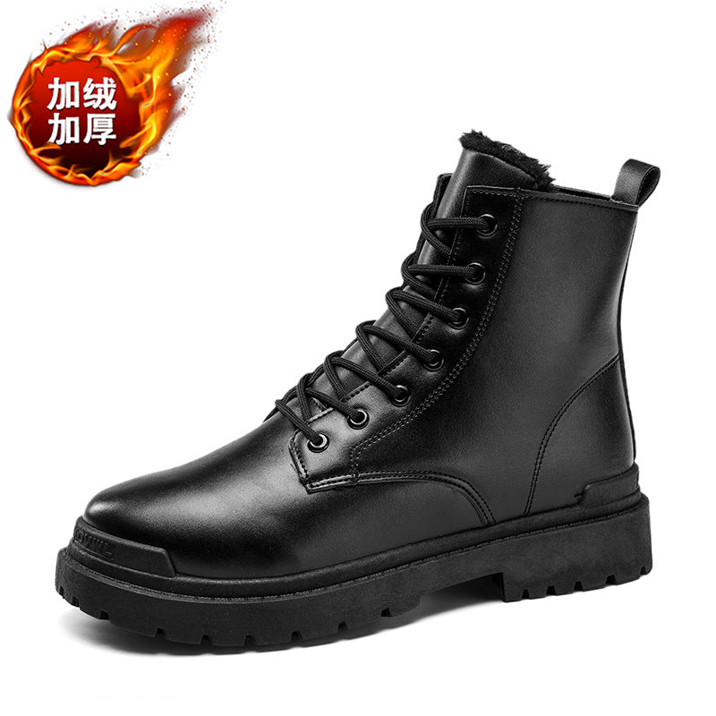 Winter men's new martin boots: trendy, versatile work boots with fleece lining, warm, thick sole, high-top, waterproof boots