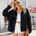 European and american cross-border women's fashion:  spring new arrivals -  independent store, washed denim jacket with rivets and tassels in black