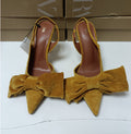 Za2024 summer new fashion bowknot metal strap high heel women's pointed toe slingback stiletto sandals