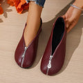 Exportplus sizeretropure color flat heel flatsnew arrivalniche style front zipper round toe low heel soft leather elegantgrandma shoes