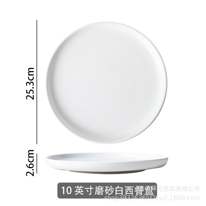 Ceramic matte white western dinner plate, matte steak plate, wear-resistant pasta plate, gold-rimmed matte dinner plate - wholesale from manufacturer