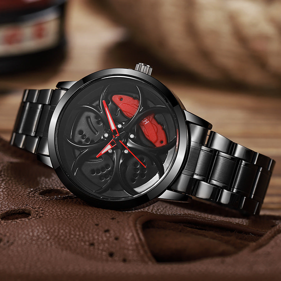 New arrival cool sports car wheel hub watch inner ring can rotate men's wheel style quartz watch fashiontrendy men's watch
