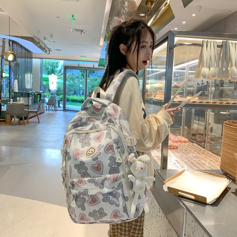 School bag ins campus wind backpack female floral solid color large capacity high school student school bag travel computer backpack