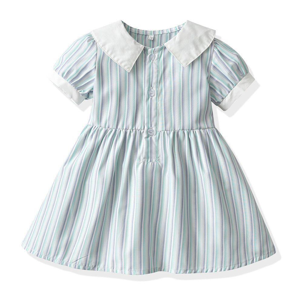 Korean style wholesale children's princess dress, new short-sleeve retro peter pan collar, cute country style girls' dress