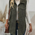 Women's flap detail button-front corduroy vest jacket - european & american style