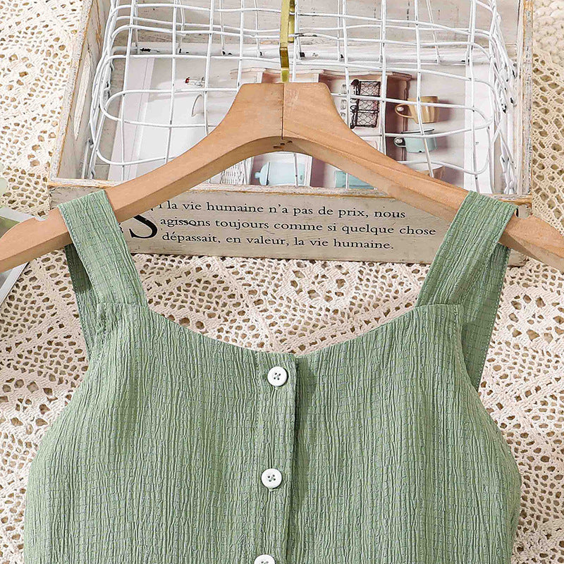 children's spring/summer new arrivals: european and american style fashionable casual camisole dress with open back, bow detail, cinched waist, and flared skirt