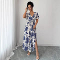 new european and american summer print v-neck maxi dress