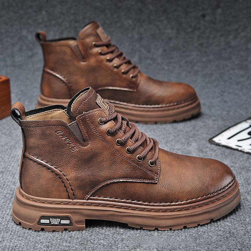 Genuine leather cowhide boots men's high-top winterfleece-linedheattech leather shoes men's genuine leather cotton shoes casual cowhide boots