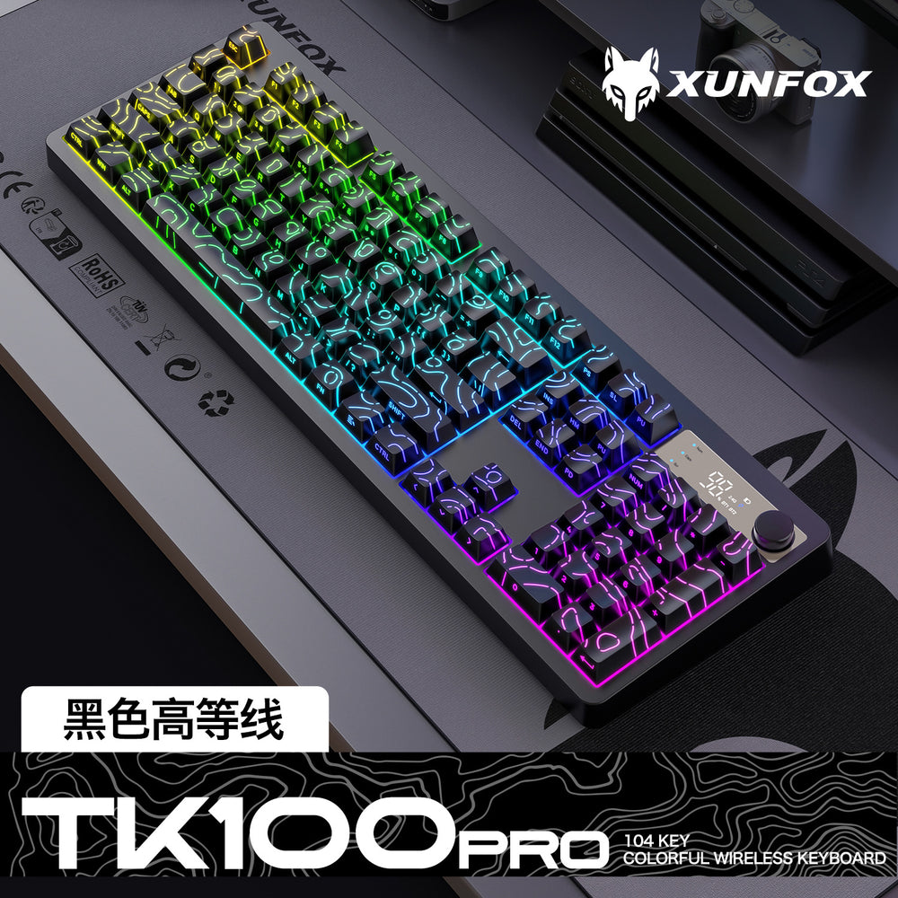 Dazzling silver fox tk100pro wireless bluetooth wired three-mode mechanical feel keyboard pbt with display knob rgb